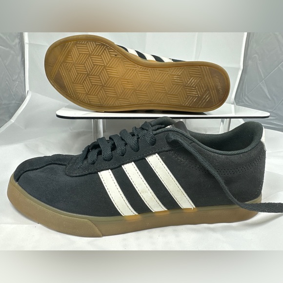 Unisex Leather Adidas Ortholite Float, Navy with White stripes, Gum Sole - Picture 7 of 8